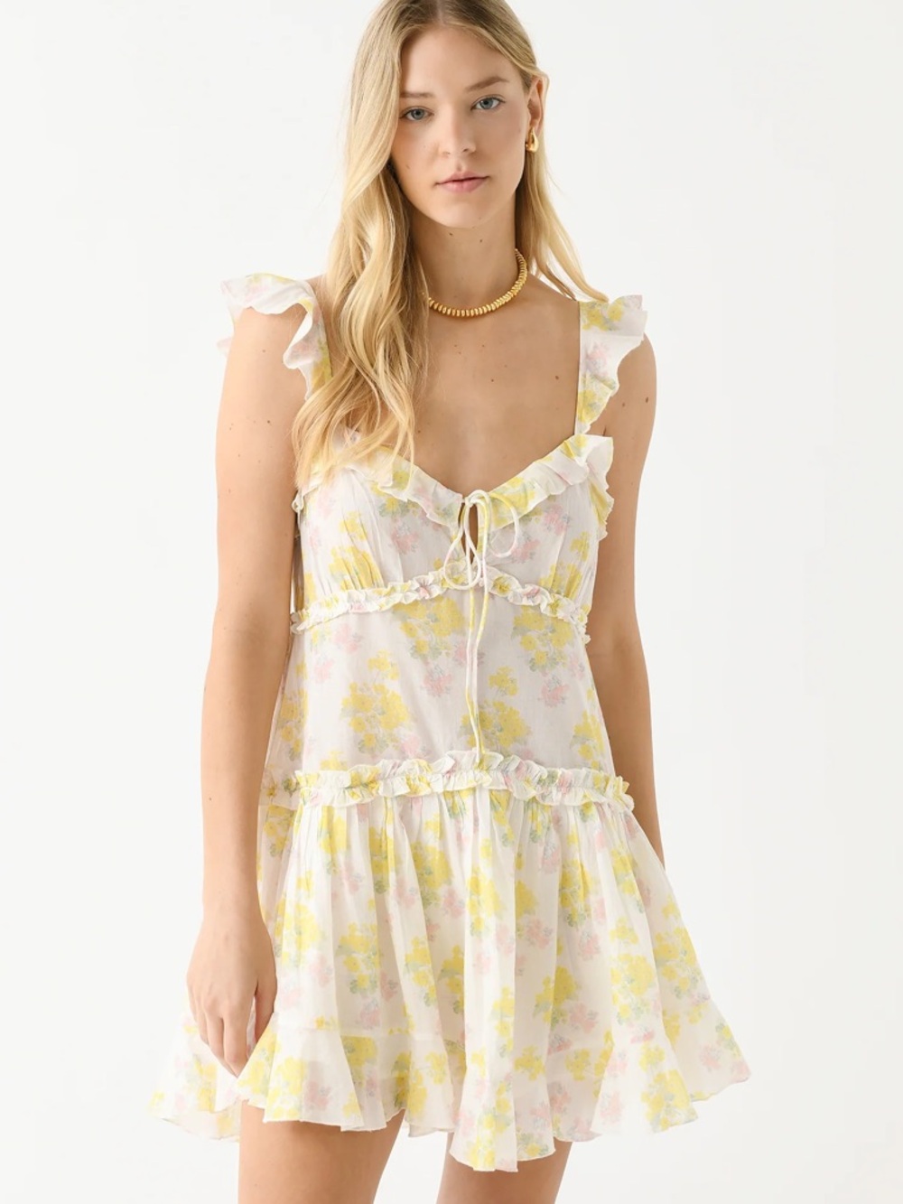 LoveShackFancy Frista Sherbert Sunrise Cotton Floral Mini Dress Size M